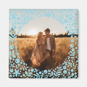 Sky Blue Berry Border Frame Photo Magnet