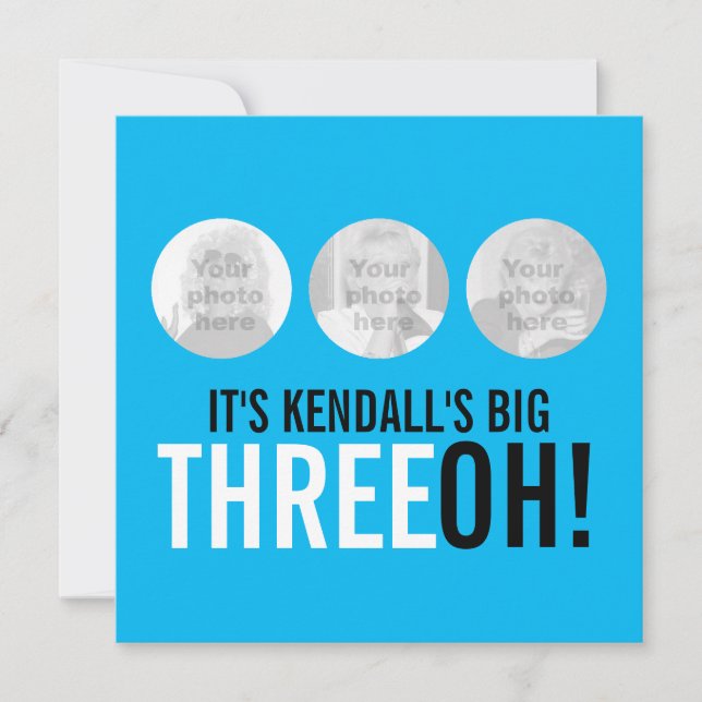 Sky blue black 30th THREEOH! photo birthday Invitation (Front)