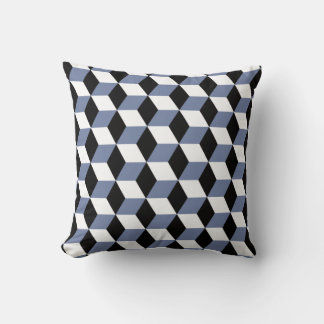 Sky Blue Black & White 3D Cubes Pattern Throw Pillow