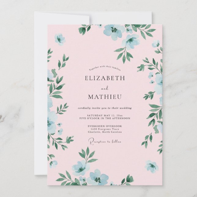 Sky Blue Bloom Romance Wedding Invitation (Front)