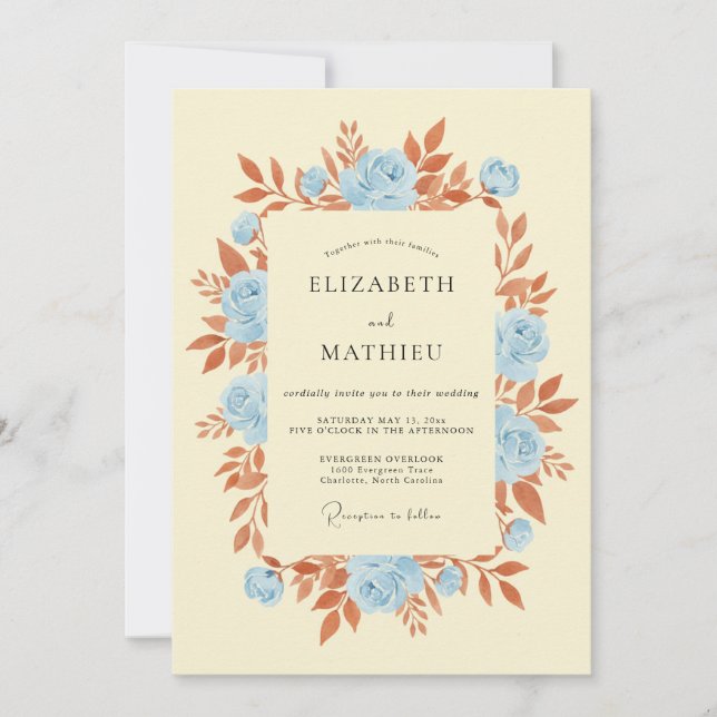 Sky Blue Blooming Floral Wedding Invitation (Front)