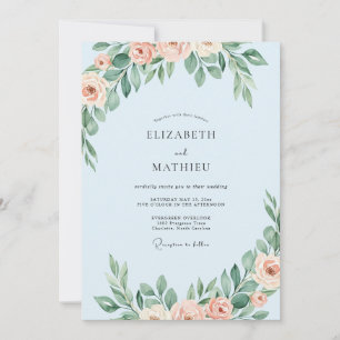Sky Blue Blush Floral Wedding Invitation