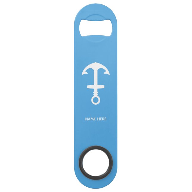 Sky Blue Bottle Opener Custom Text Bar Key Gift (Front)
