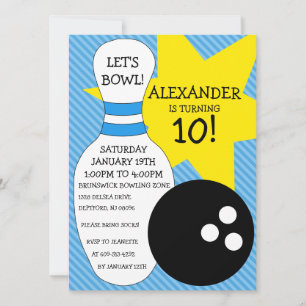 Sky Blue Bowling Bash Bowling Birthday Party Invitation