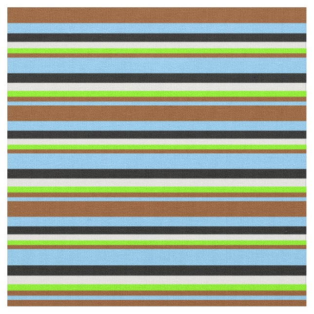 Sky Blue, Brown, Chartreuse, Mint Cream & Black Fabric (Close Up)