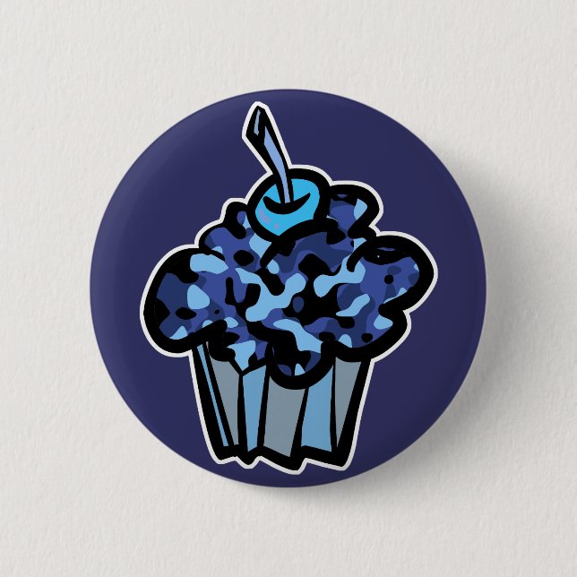 sky blue camouflage cupcake 2 inch round button (Front)