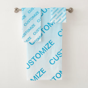 Sky Blue (changeable colour!) Ombre & Text Pattern Bath Towel Set