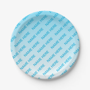 Sky Blue (changeable colour!) Ombre & Text Pattern Paper Plate