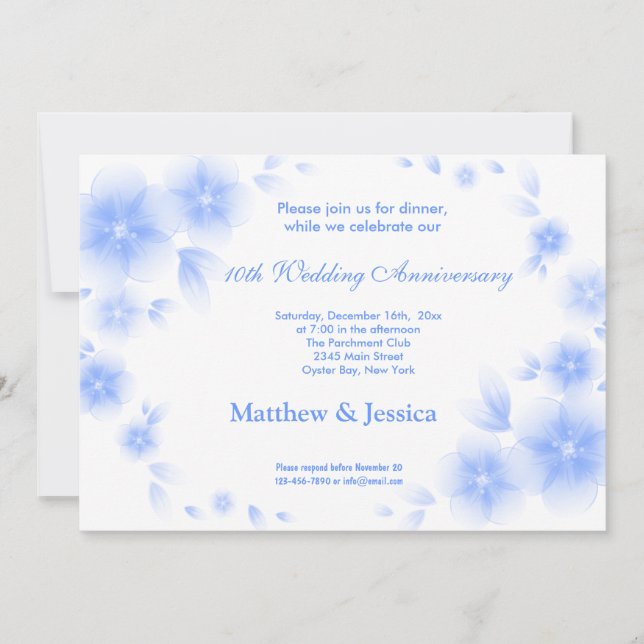 Sky Blue Cherry Blossom Anniversary Invitation (Front)