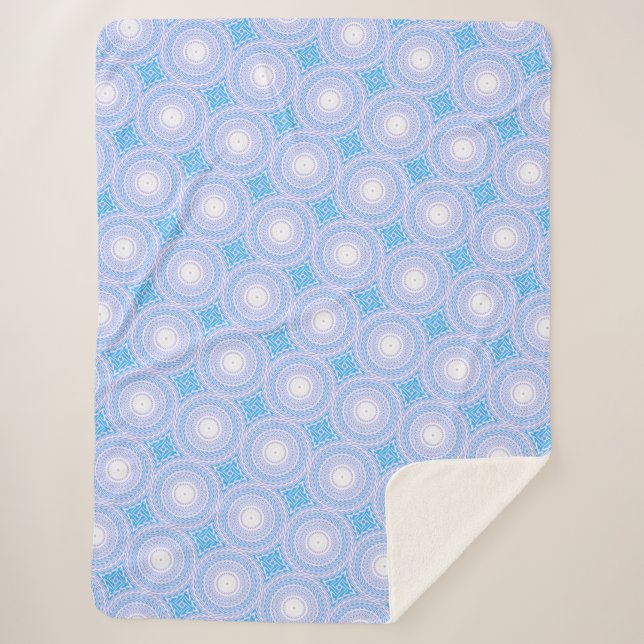 Sky blue circles pattern sherpa blanket (Front)