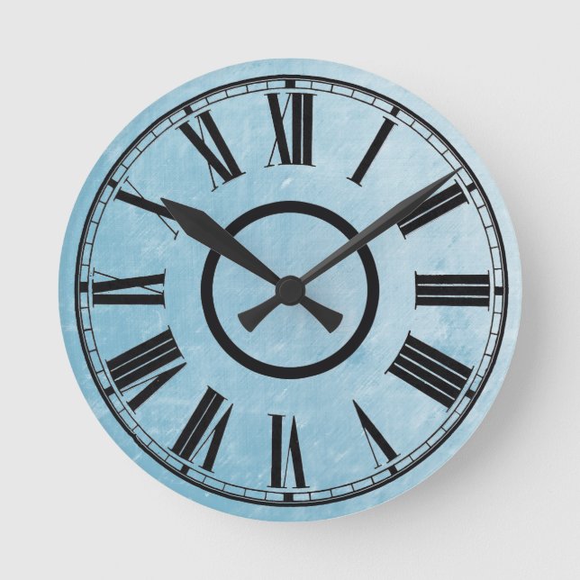 Sky Blue Clock Weathered Effect Roman Numbers (Front)