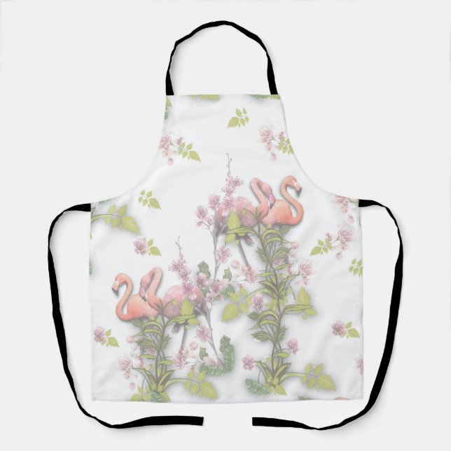 Sky blue cloudy and Flamingo's Repeat Print  Apron (Front)