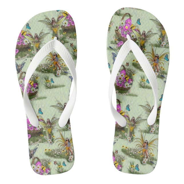 Sky blue cloudy and Flamingo's Repeat Print Flip Flops (Footbed)