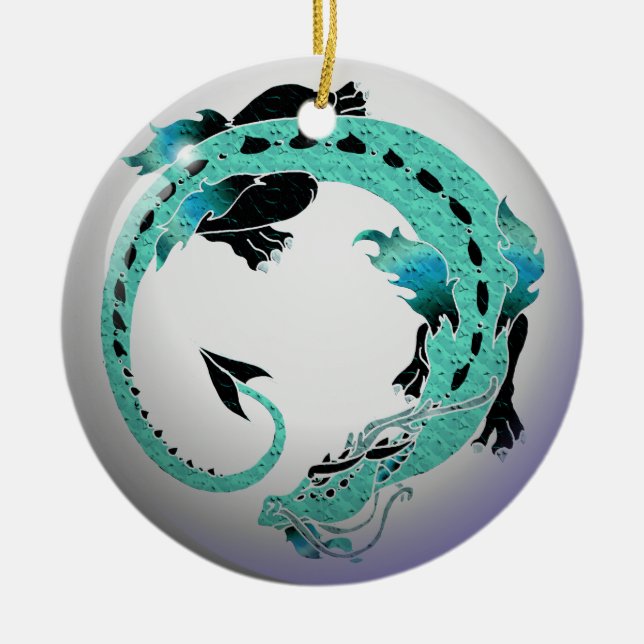 Sky Blue Coiled Dragon Ceramic Ornament (Front)