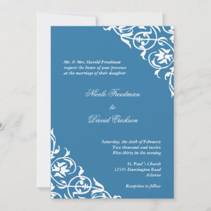 Sky blue corner scroll script elegant wedding invitation