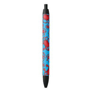 Sky blue crab pattern black ink pen