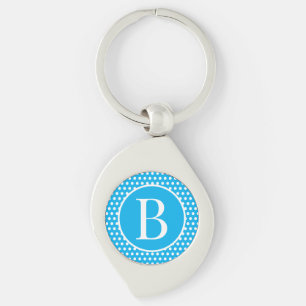 Sky Blue Custom initial letter Polka Dot Keychain