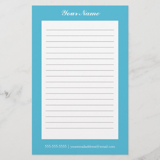 Sky Blue Customizable Lined Stationery (Front)