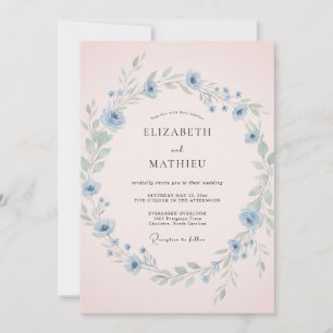 Sky Blue Dainty Blush Wildflower Wedding Invitation