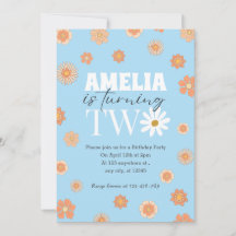 Sky Blue Daisy Deux invitation pour le 2e annivers