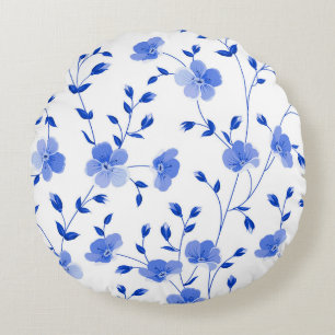 Sky Blue Daisy Floral Round Pillow
