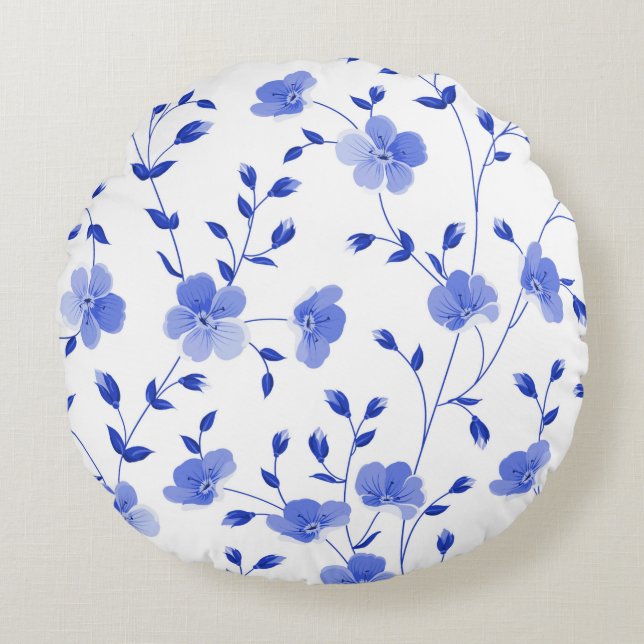   Sky Blue  Daisy  Floral    Round Pillow (Front)