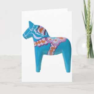 Sky Blue Dala Horse Holiday Card