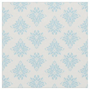 Sky Blue Damask on Ivory Fabric
