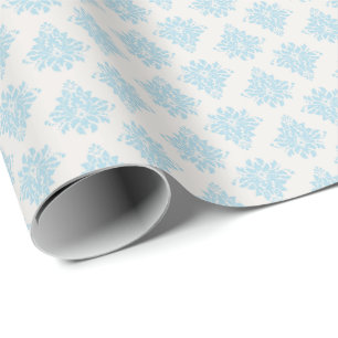 Sky Blue Damask on Ivory Wrapping Paper