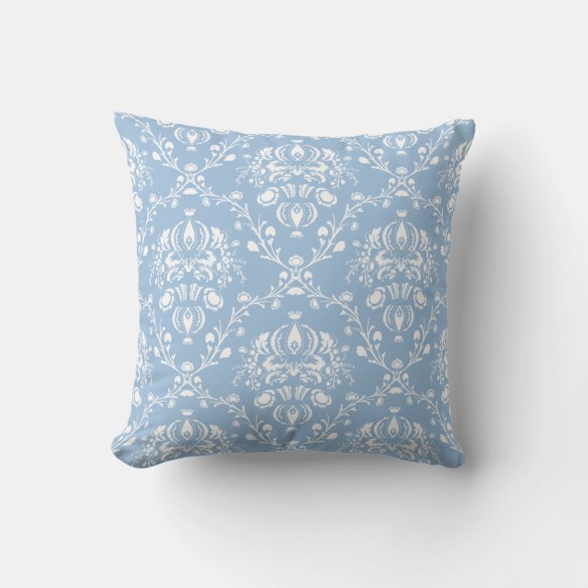 Sky Blue Damask Throw Pillow (Front)