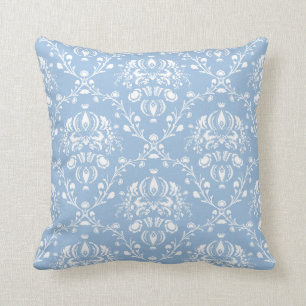 Sky Blue Damask Throw Pillow