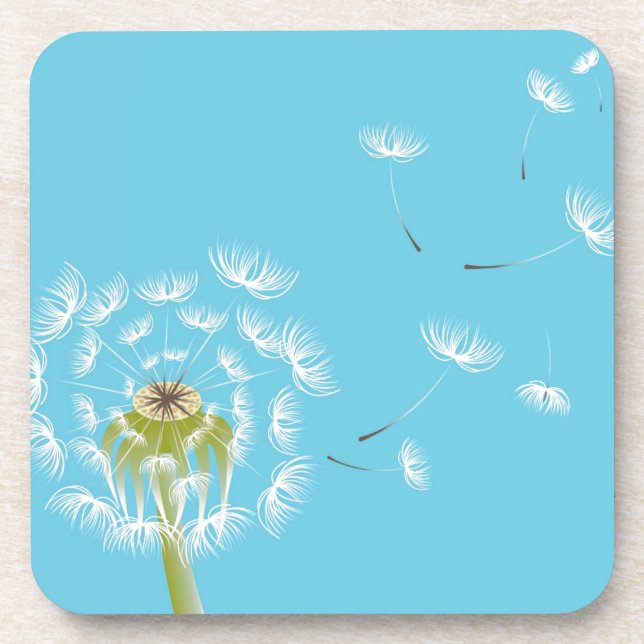 Sky Blue dandelion floral nature Coaster (Front)