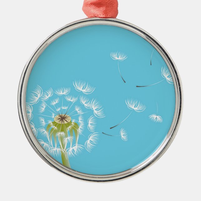 Sky Blue dandelion floral nature Metal Ornament (Front)