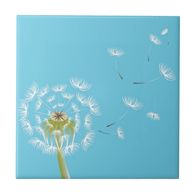 Sky Blue dandelion floral nature Tile (Front)