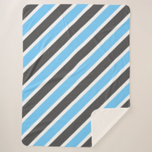 Sky Blue & Dark Grey Stripes Sherpa Blanket