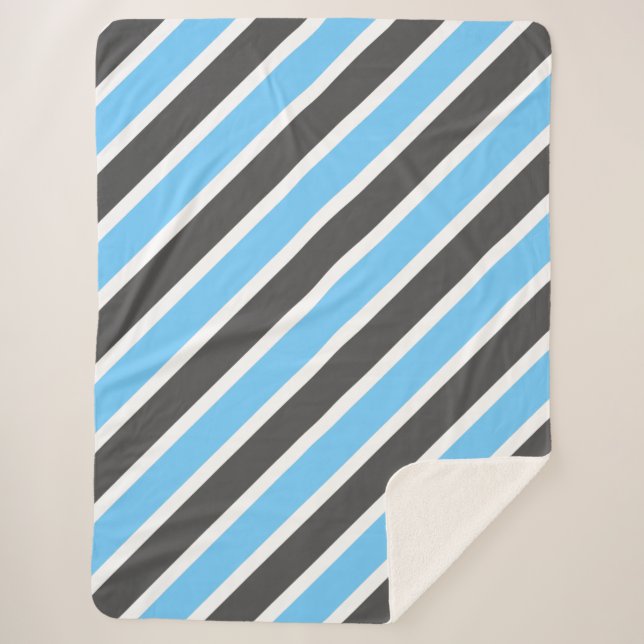 Sky Blue & Dark Grey Stripes Sherpa Blanket (Front)