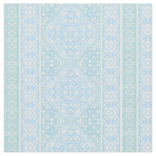 Sky Blue Decorative Boho Tile Pattern Fabric (Close Up)