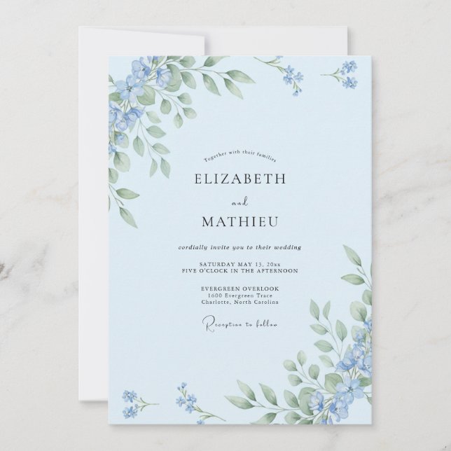 Sky Blue Delicate Botanical Wedding Invitation (Front)