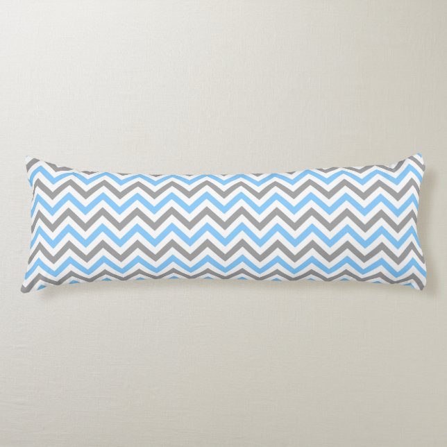 Sky Blue, Dk Grey Wht Large Chevron ZigZag Pattern Body Pillow (Front)