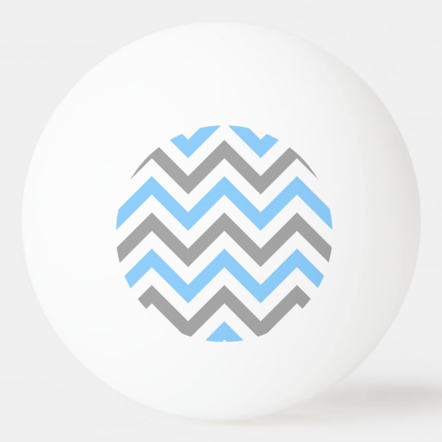 Sky Blue, Dk Grey Wht Large Chevron ZigZag Pattern Ping Pong Ball (Front)