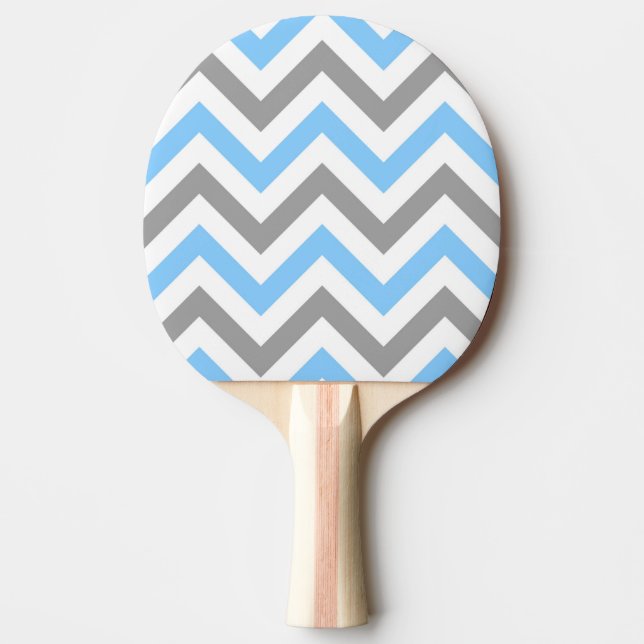 Sky Blue, Dk Grey Wht Large Chevron ZigZag Pattern Ping Pong Paddle (Front)