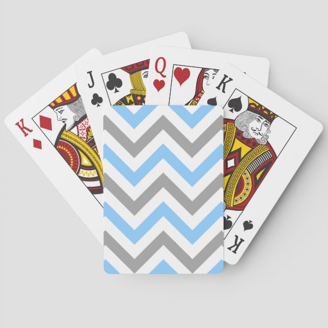 Sky Blue, Dk Grey Wht Large Chevron ZigZag Pattern Playing Cards (Back)