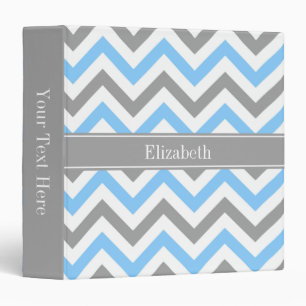 Sky Blue Dk Grey Wht LG Chevron Grey Name Monogram Binder