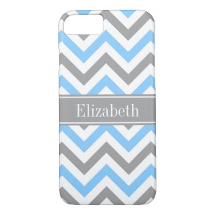 Sky Blue Dk Grey Wht LG Chevron Grey Name Monogram Case-Mate iPhone Case