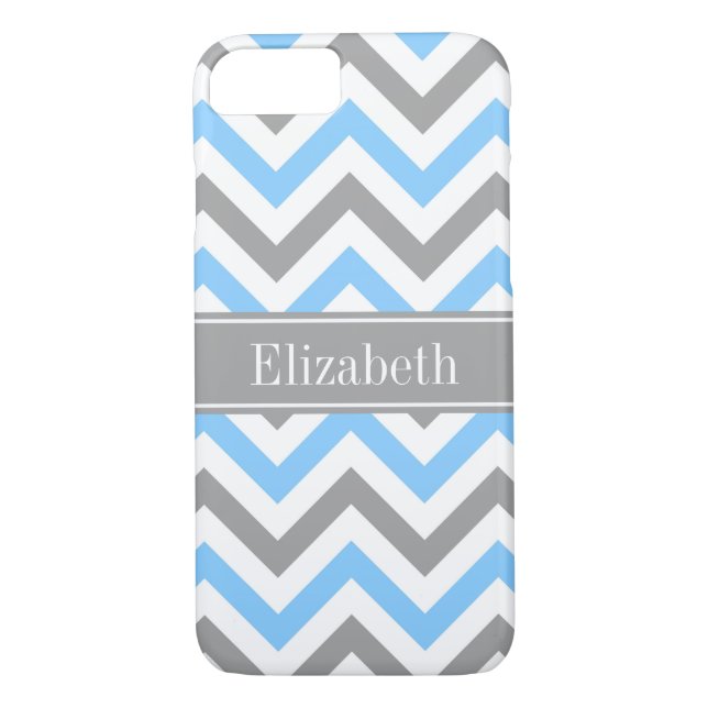 Sky Blue Dk Grey Wht LG Chevron Grey Name Monogram Case-Mate iPhone Case (Back)