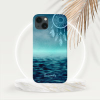 Sky Blue Dream Catcher with Teal Ocean Background