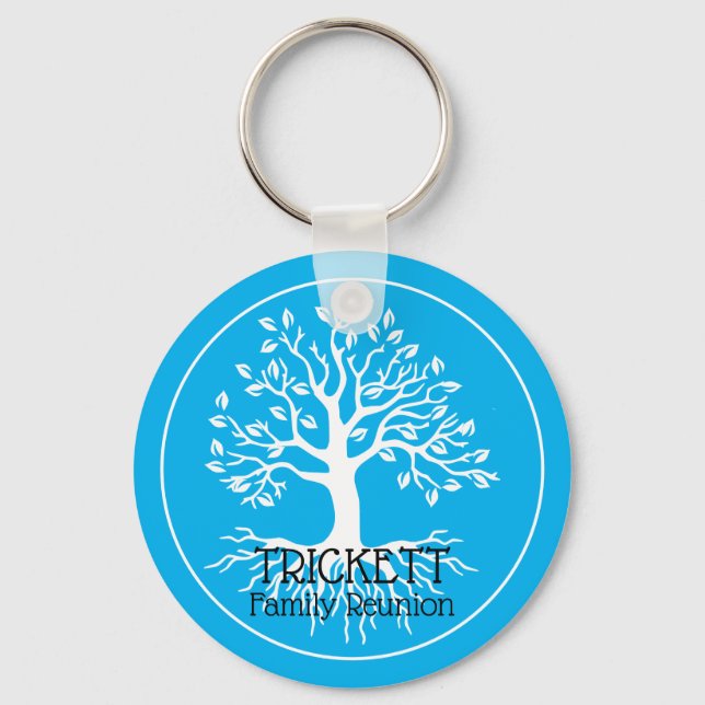 Sky Blue Family Reunion Family Tree  Keychain (Front)