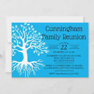 Sky Blue Family Reunion Family Tree Silhouette Save The Date
