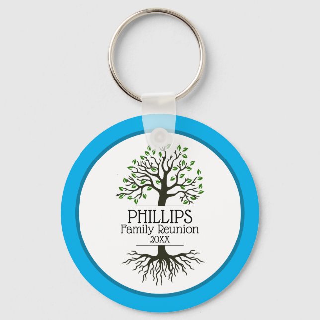 Sky Blue Family Tree Family Reunion Keychain (Front)