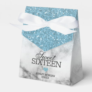 Sky Blue Faux Glitter/Marble Sweet 16 Favor Box